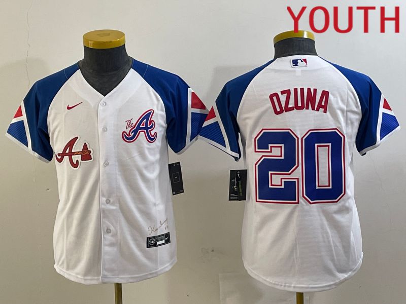 Youth Atlanta Braves 20 Ozuna White City Edition 2024 Nike MLB Jersey style 2